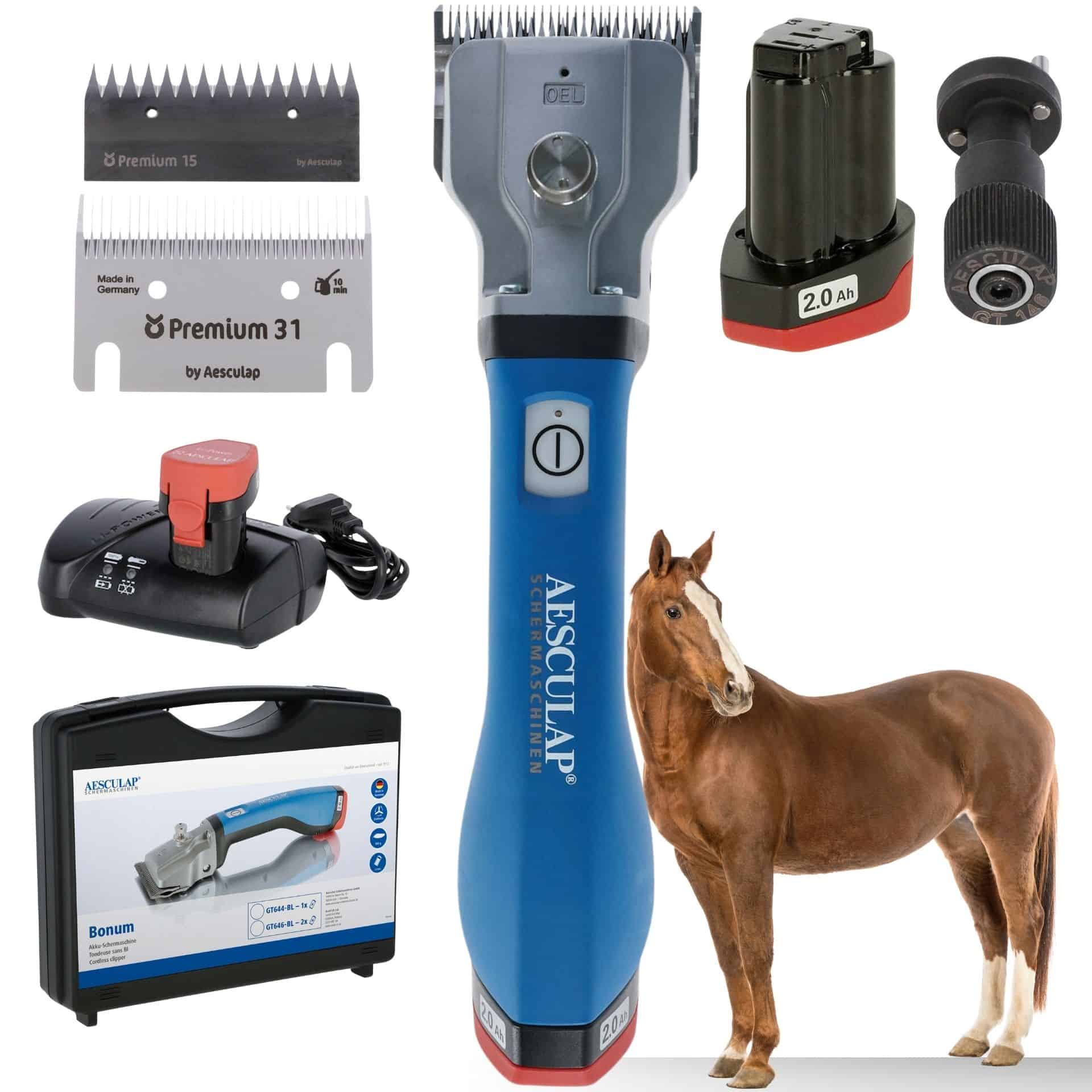 Aesculap batteri-klippmaskin hästar blå 1x batteri + justeringshjälpmedel