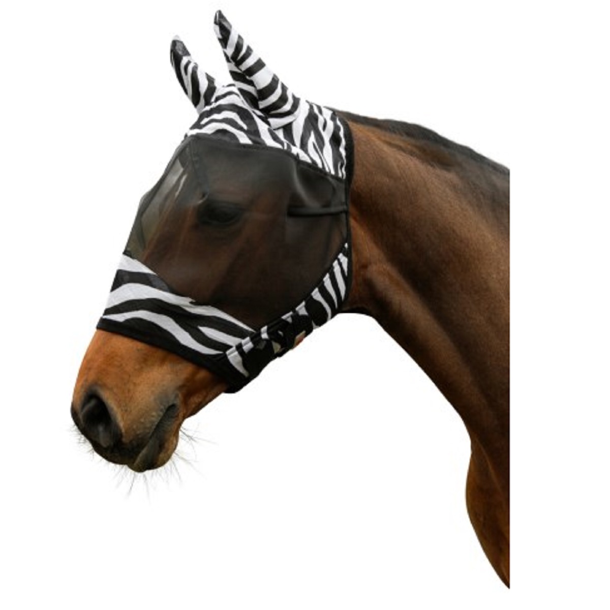 Covalliero Häst flugmask Zebra med öronskydd Ponny