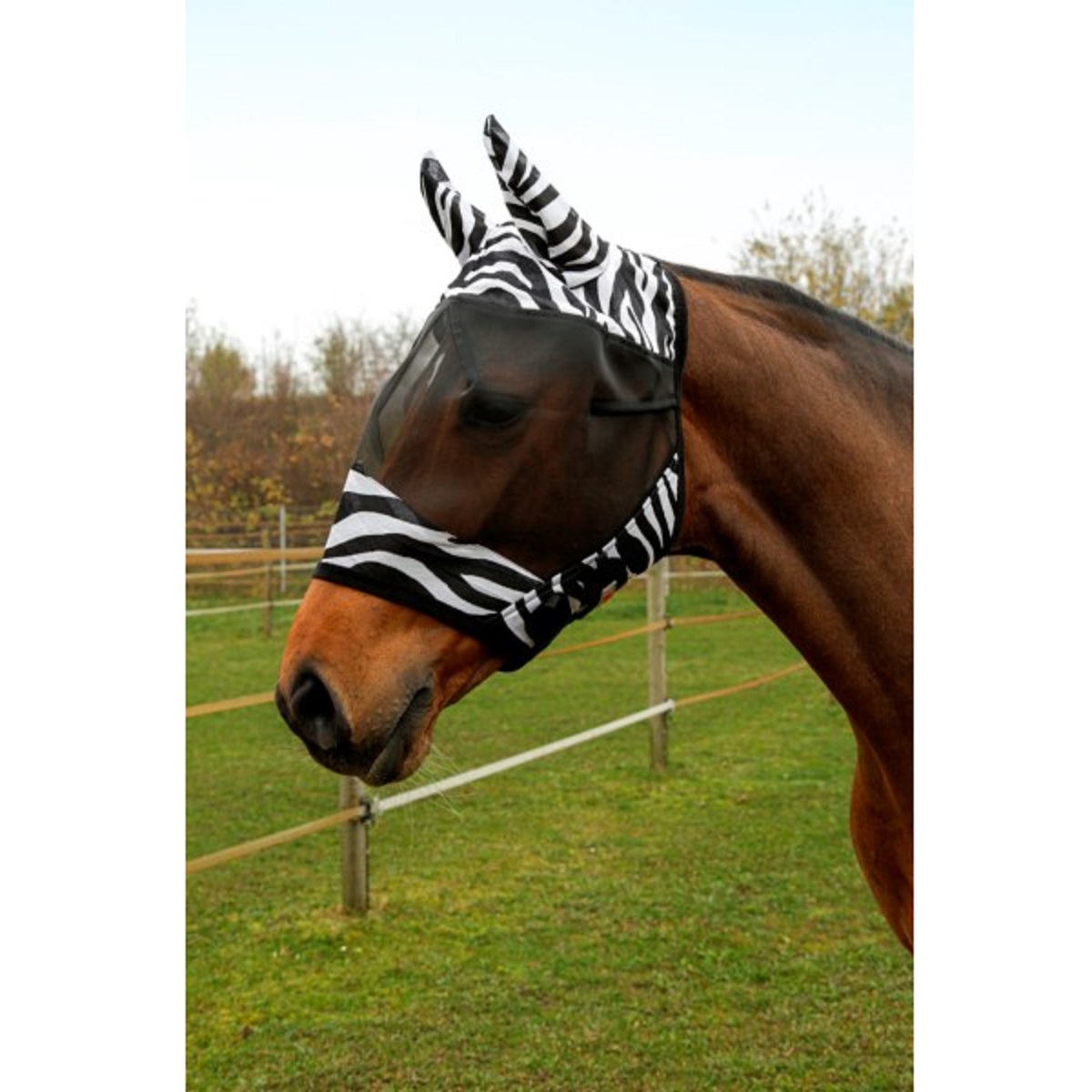 Covalliero Häst flugmask Zebra med öronskydd Cob