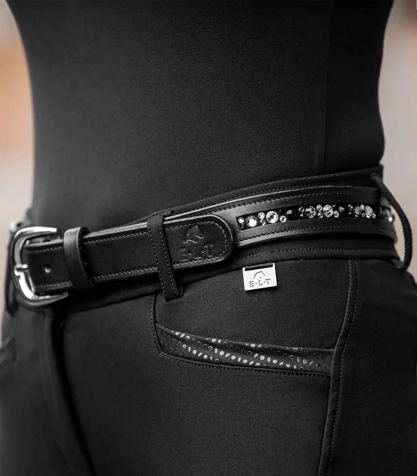Jewel leather belt black 75 cm