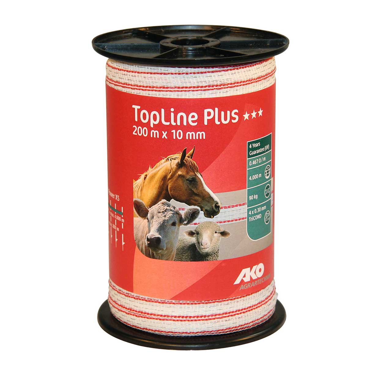 AKO Betesstängselband TopLine Plus 0,30 mm vit/röd 200 m x 10 mm