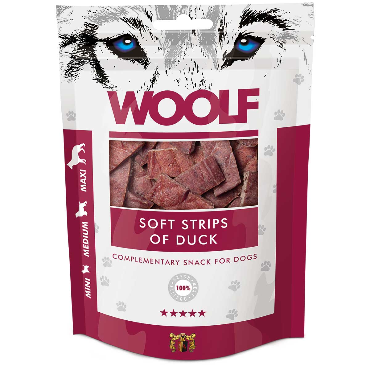 Woolf hundgodis med mört ankbröst i strimlor
