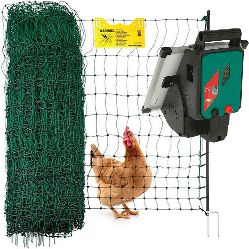 Fjäderfästaket Sun Power S1500 SOLAR 12V, 2,3J, nät 50m x 112cm, grönt Fjäderfästaket Sun Power S1500 SOLAR 12V, 2,3J, nät 50m x 112cm, grönt