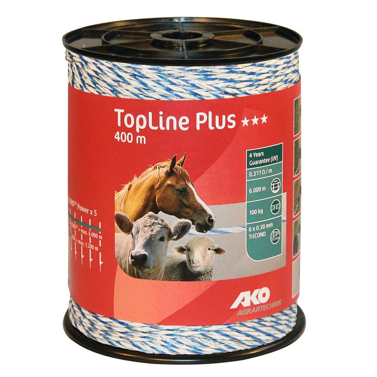 AKO Stängseltråd för betesmark TopLine Plus 0,30 mm vit/blå